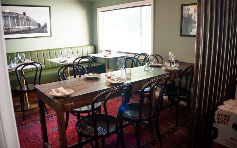 Tables and chairs set up at Woodend Cellar