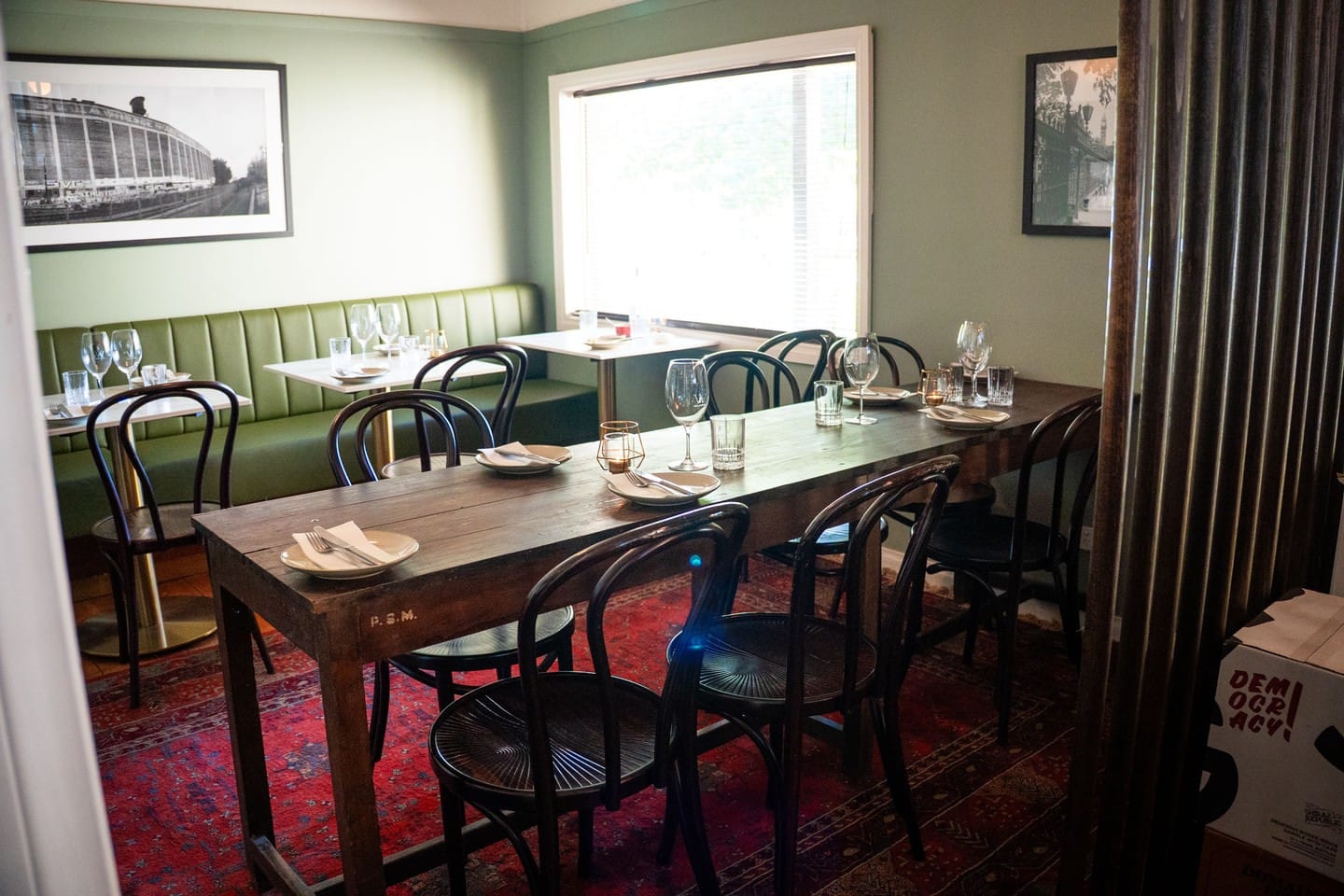 Tables and chairs set up at Woodend Cellar