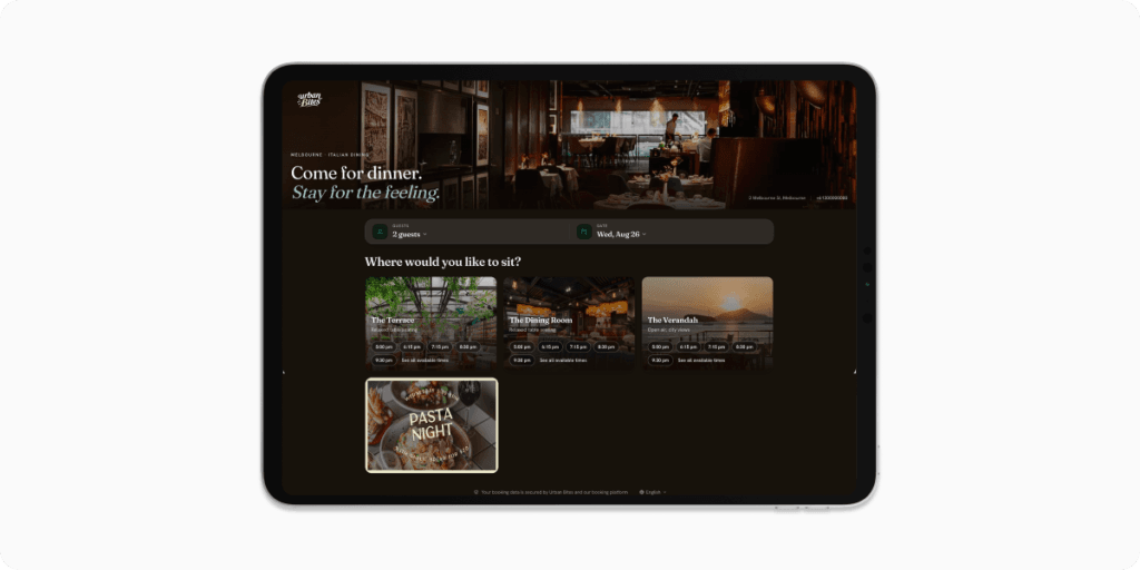 Restaurant booking widget on an iPad